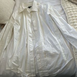 Ann Taylor structured white button down shirt with pleating, size Medium.